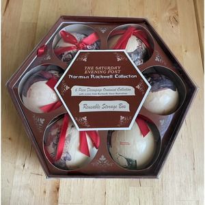 Saturday Evening Post Norman Rockwell Christmas Ornaments 6 Piece Decoupage